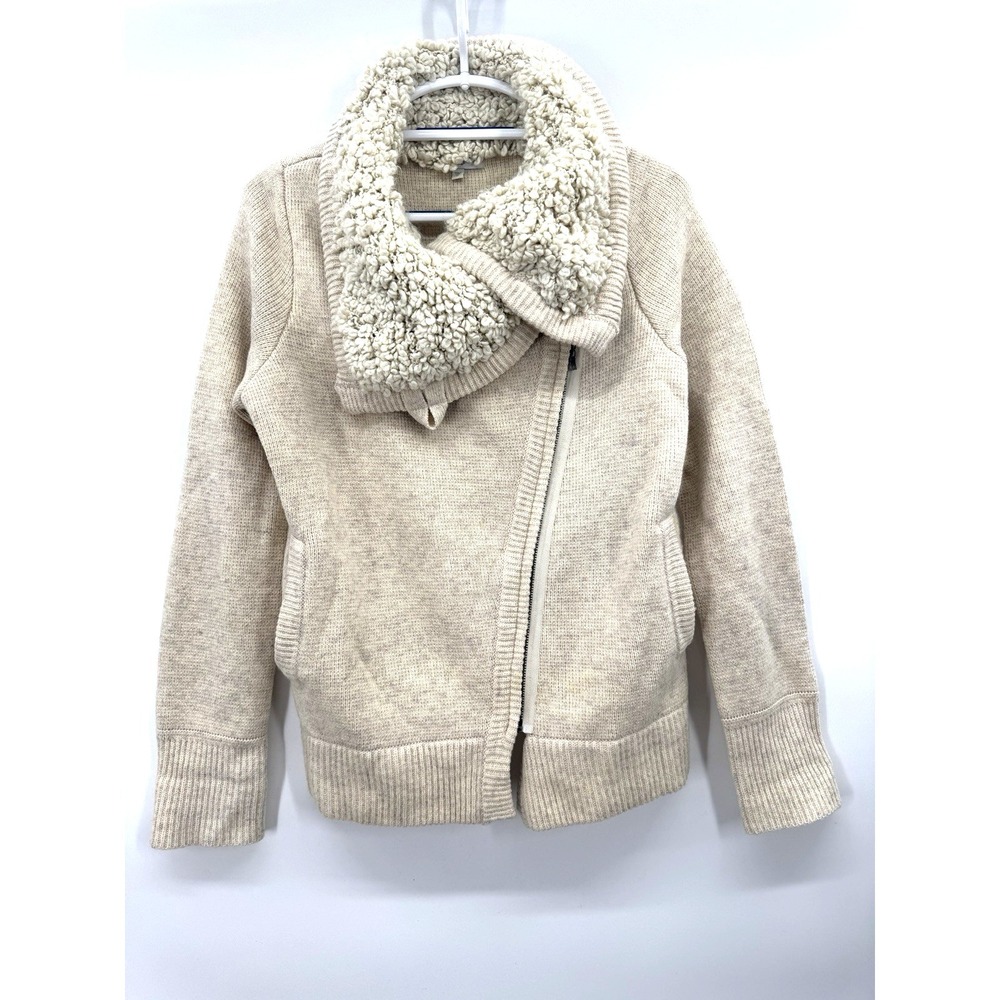 VTG 90s Y2K Gap Medium Coat Lambswool Funnel Neck Bias Zip Fisherman Prep Chunky